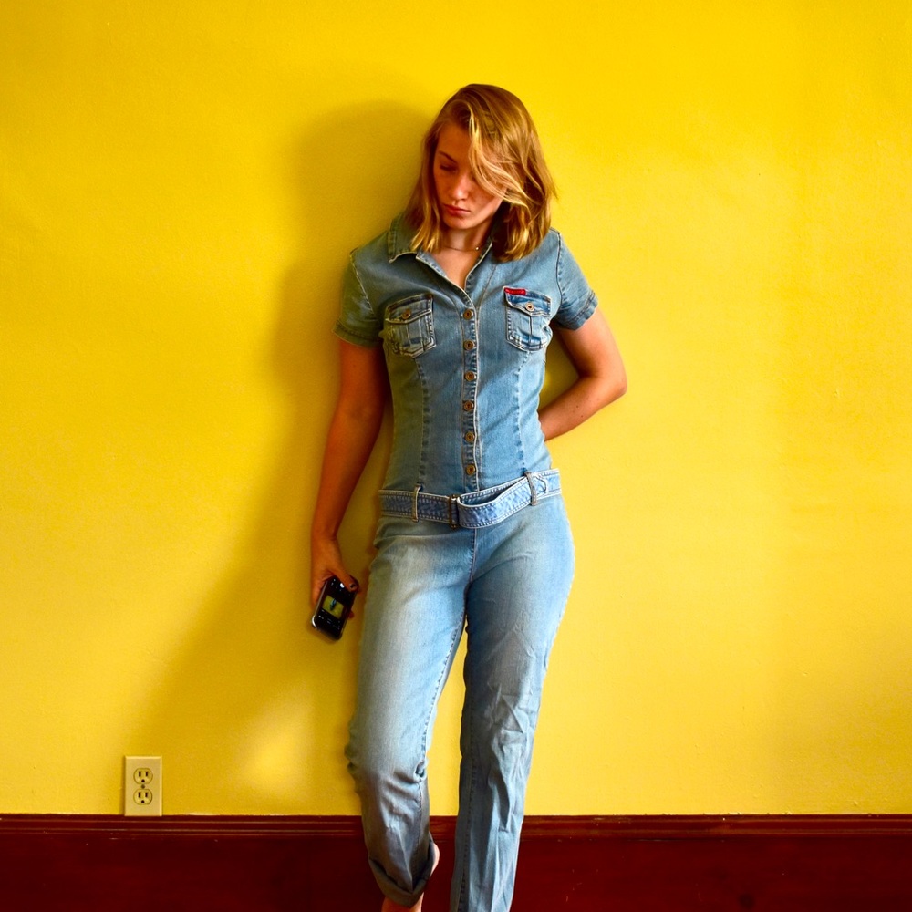 Vintage Belted Denim Jumpsuit! Hot Kiss, Lightish